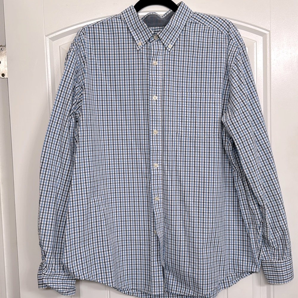 Men’s dress button up long sleeve blue checkered XL